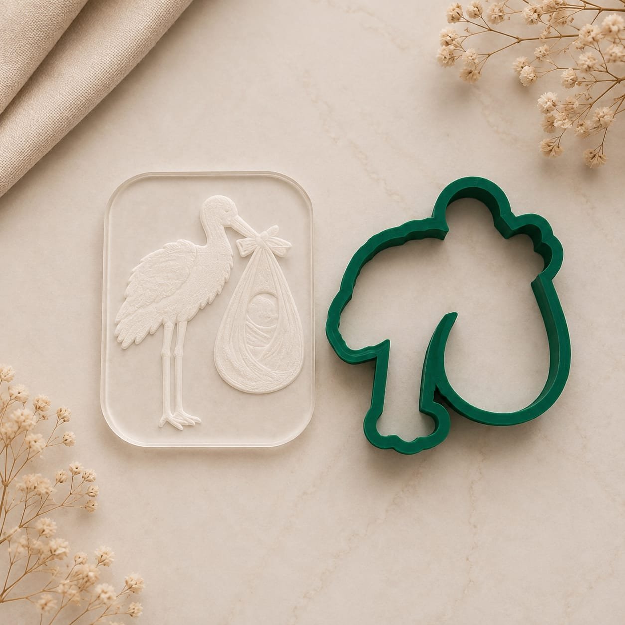 Stork with baby cookie cutter&stamp